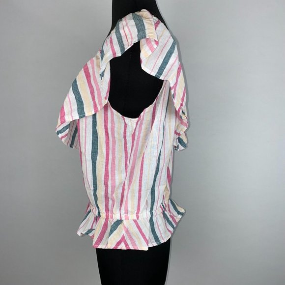 Express L Multicolor Metallic Striped Tiered V-Neck Peplum Ruffle Elastic Top - Picture 5 of 12